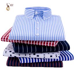 Aoliwen Men's Print Long Sleeve Shirt Plaid stripe fashion casual shirt men high street style Polyester Comfortable slimfit 210316