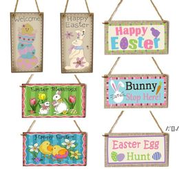 Easter Decoration for Home Wooden Hanging Rabbit Pendant Ornament Happy Easter Party Wall Door Decor Sign 20x10cm RRB13132