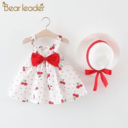 Baby Girls Dress 2021 Summer Girl Kids Sleeveless Print Floral Birthday Party Princess Dress With Hat 2Pcs Toddler Girl Clothes 210317