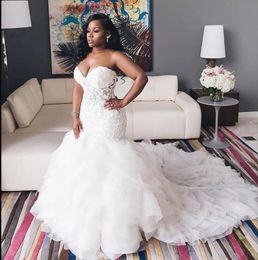 Ivory 2021 Vintage Trumpet Mermaid Wedding Dresses Bodice Sweetheart Neck Lace Up Plus Size Bridal Gown Dress