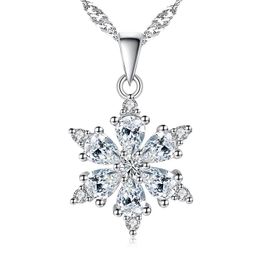 S925 Sterling Silver Pendant Necklace Lucky Snowflake Charms Necklaces