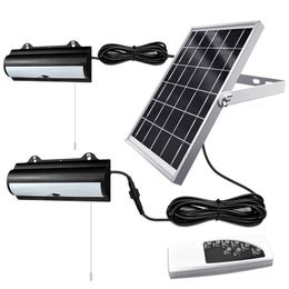 Solar Wall Lights Pull Cord Single Double Head Motion Sensor Wall Light Indoor Outdoor 4 Lighting Modes Remote Control