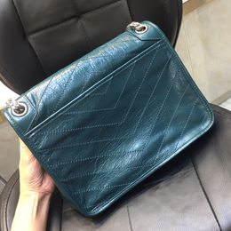 2021 Luxury Purse Y KI Oil Leather Chain Shoulder Bags NI Designer Women Fashion Totes Handbags Wax 28cm