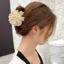 New Women Elegant Chiffon Big Flower Hair Claws Sweet Hair Decorate Headband Back Hair Hold Clips Fashion Accessories