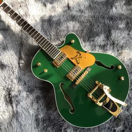 Custom Gret Model Jazz Electric Guitar Semi Hollow Body In Green