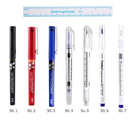 skins paper Australia - Tattoo Guns Kits Double Head 1 Black Blue Red Marker Pen Tip Markers Skin 0.5mm 1mm With Paper Ruler