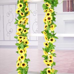 Decorative Flowers & Wreaths 240cm Artificial Sunflower Hanging Vine Leaves 2 PCS Home Decoration Backdrop Faux Plant Foliage For Christmas