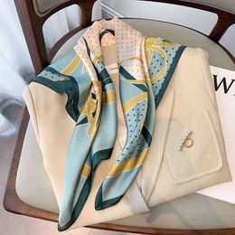 70x70cm Square Neck Silk Scarf Women Fashion Scarves for Ladies Foulard Summer Luxury Brand Shawls Wraps Hair Hijabs Bandana Y220228