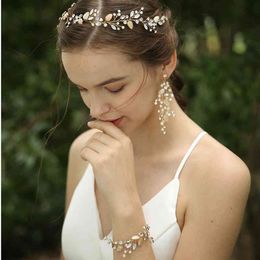 Delicate Shell Bridal Vine Opal Crystal Wedding Headband Tiara Hand wired Women Headpiece Hair Jewellery