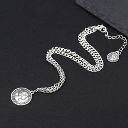 thai coin Canada - Chains S925 Sterling Silver Necklace Retro Temperament Portrait Coin Thai Ladies Five-pointed Star Clavicle Women Chain