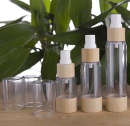 2021 Empty DIY Bamboo Cosmetic Spray Bottle 20/30/50/80/100/120ml Clear Plastic Mist Spray Container Perfume Essence Pump Vacuum Bottles