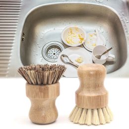 Handheld Wooden Brush Kitchen Chores Rub Clean Tool Sisal Palm Dish Wood Cleaning Brushes WLL125