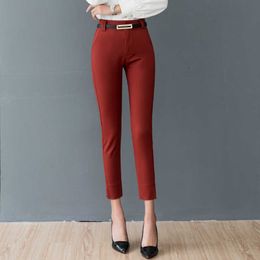 High Quality Women Ankle-Length Casual Straight Pants Stretch Mid-Waist Female Office Trousers With Belt Suit Fabric Clothing Q0801