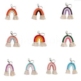 Fashion Weaving Raiow Keychains Boho Party Favour Key Holder Keyring Macrame Bag Charm Car Hanging DD330