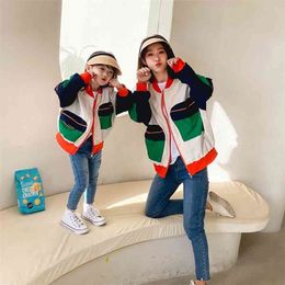 Spring family fashion patchwork jackets MOM and girls long sleeve zipper thin coats children outwears 210724