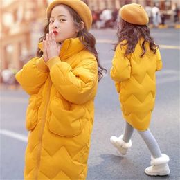 Girl clothes Winter Long coat Warm Plus Velvet Princess Cotton jacket Kid Outdoor Thick Parka Clothing Hooded Outerwear 211203