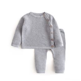 Infant Baby Suit 2021 Spring Autumn Boys Knitting Sweater Sets Warm Cotton Girls Clothing 2pcs Newborn Clothes 0-3 Years 210309