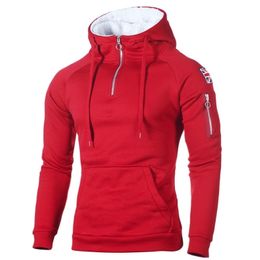 Autumn Zipper Neckline Hoody Sweatshirts Fleece Long Sleeve Men's Hoodies Sticker Pocket Winter Warmer Running Sportswear 3XL 201113