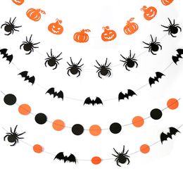 Halloween Paper Garland With 4M String Orange Black Bat Spider Pumpkin For Halloween Party Home DIY Hanging Ornament Decoration Supplies