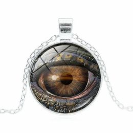 Retro Dragon eye time gemstone necklace silver bronze glass cabochon pendant necklaces for women men children fashion Jewellery