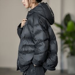 Winter Literary style Ladies Down jacket Casual hooded white duck down Jacket Women lightweight Female 211130