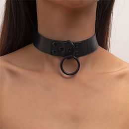 New Punk Goth PU Leather Choker Chain Circle Collar Necklace Fashion Party Jewellery Neck Collier Grunge Accessories Gift