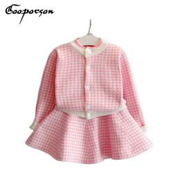 Christmas Girls Clothing Set Plaid Knitted Sweater Jakcet with Skirt Girl's Clothes Set Fashion Autumn Set Winter Outfits G220310