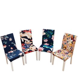 Chair Cover Spandex Elastic Flower Chairs Covers Feather Pattern Dining Chair's Slipcover Modern Removable Anti-dirty Kitchen Seat Case CGY56
