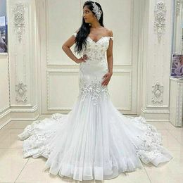 African Elegant Full Lace Wedding Gowns Off Shoulder Princess Mermaid Bridal Gowns Custom Made Vestido De Novia