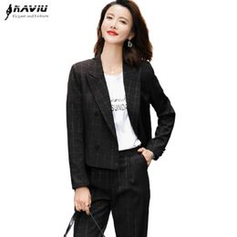 Buiness Plaid Suit Sprng Formal Fashion Temperamet Interview Short Blazer And Pants Office Ladies Work Wear 210604