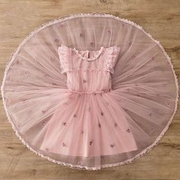 spring girl dress 4-8 years High quality lace chiffon embroidery kids children clothing girls princess dress 4-8Y Q0716