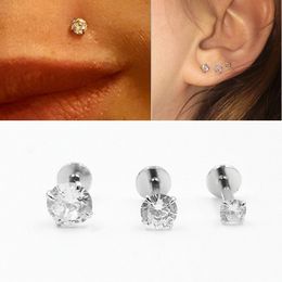 10pcs/lot 925 Sterling Silver Labret Lip Studs Ring Earlobe Cartilage Tragus Helix Piercing jewelry Internally Thread 16g 6/8mm