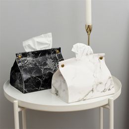Nordic Style Marble Pattern Tissue Box PU Leather Home Car Napkin Paper Container Paper Towel Napkin Case Pouch Home Decor 210315