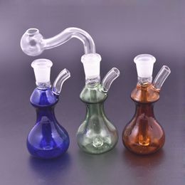 Wholesale mini Vase Glass oil rig Bong Thick Pyrex Travel Glass Water Dab Rigs Bongs for Smoking with glass oil bowl and silicone straw