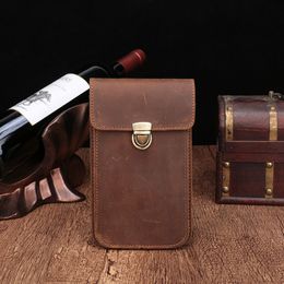Pouch Bag Men Genuine Leather Phone Vintage Crazy Horse Leather Waist Packs Male Travel Hip Belt Bag Men Fanny Packs