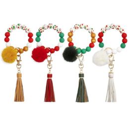 Christmas Halloween Bracelet keychains With Tassel and Pomom Silicone Rubber Saint Skull Bracelets Car Keychain Holder Women Wristlet Beaded Bangle Chains