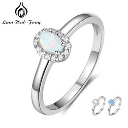 Women 925 Sterling Silver Rings Created Oval Blue Pink White Fire Opal Ring with Zircon Romantic Gift 6 7 8 Size (lam Hub Fong)