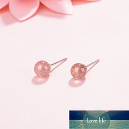 925 Sterling Silver Delicate Small Natural Strawberry Crystal Beads Stud Earrings for Women Simple Fashion Jewelry S-E596