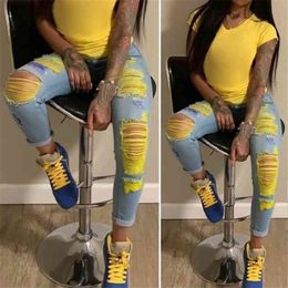 Sexy Ripped Jeans For Women Denim Pencil Pants High Waist Stretch Skinny Boyfriend Torn Jeggings Plus Size 210809