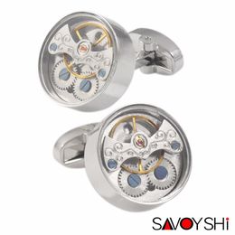 SAVOYSHI Functional Tourbillon Watch links for Mens French Shirt Brand bottons Round Cuff link High Quality Men Jewellery