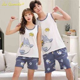 Couple Sleeveless Cami Pyjamas Set Cartoon Printing Kawaii Sleepwear Youth Men and Women's Homewear Teenager's Student's Pyjamas 210812