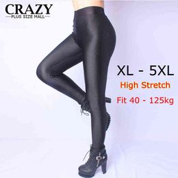 XL- 5XL Fit 40-120kg Winter Women Plus Size Leggings High Waist Stretch Sexy Shiny Pants Slim Warm Skinny Pants 5XL 4XL 211117