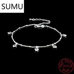 Fashion 925 Sterling Silver Simple Exquisite Heart Pendant Anklets Women Jewelry Birthday Gift Summer Foot Chain Bracelets