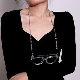 Women's Acrylic Pink Round Spacer Beads Strap Lanyard Transparent Strand Beads Glasses Chain Cute Sunglasses Spectacle Cord