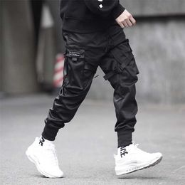 Prowow Men Ribbons Streetwear Cargo Pants Autumn Hip Hop Joggers Pants Overalls Black Fashions Baggy Pockets Trousers 210930