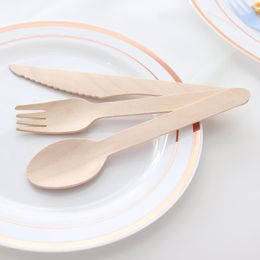 100% biodegradable Wooden Party Cutlery Black Wood Spoon Fork Knife Disposable Tableware High Quality Cheapest DH8799