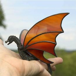 Decorative Objects Figurines Dragon Hanging Stained GLAss Sun Catcher Outdoor Pendant Decoration Garden Ornament Christmas Halloween Gift 231009