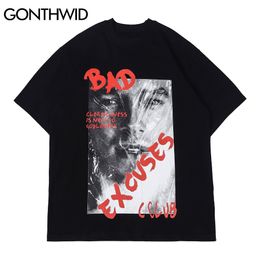 GONTHWID Streetwear T-Shirts Hip Hop Creative Graffiti Poster Casual Cotton Tshirts Mens Fashion Harajuku Short Sleeve Tees Tops C0315