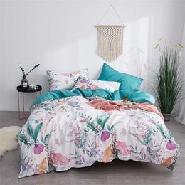 Svetanya Nordic Pastoral Floral Leaves Duvet Cover Luxury Egyptian Cotton Bed Linens Queen Size Bedding Set Fitted Sheet 210316
