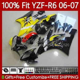 100% Fit OEM Bodywork For YAMAHA MOTO YZF-R6 YZF600 YZF R 6 600 CC 2006-2007 Body Yellow black 98No.36 YZF R6 600CC YZFR6 06 07 YZF-600 2006 2007 Injection mold Fairing Kit
